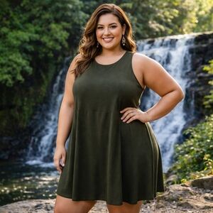 Athleta Plus Size Dark Green Sleeveless Midi Dress Flowy Casual Minimalist